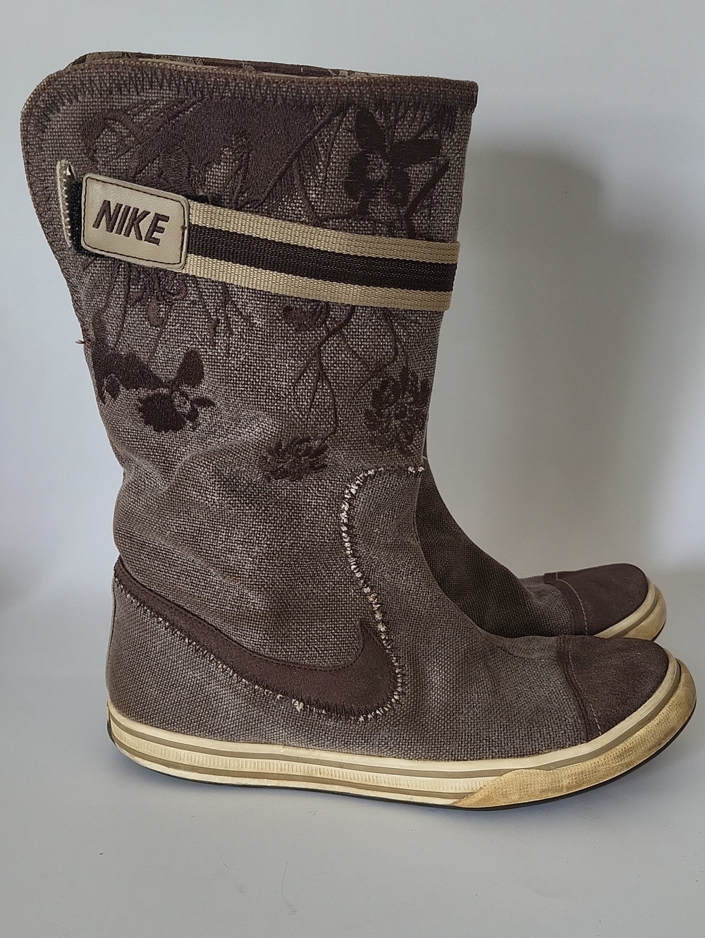 Rare Y2K Nike Glencoe Fold Down Sneaker Boots Floral Canvas Brown